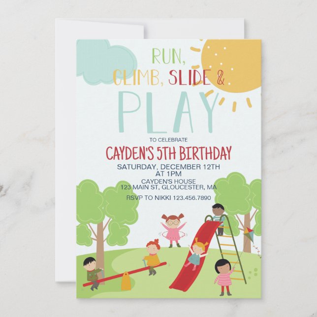 Party in the Park Playground Birthday Invitation (Front)