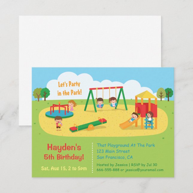 Party in the Park Playground Kids Birthday Invitation (Front/Back)
