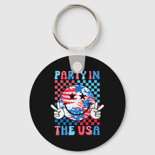 Party In The Usa 4th Of July Preppy Smile Kids Men Keychain