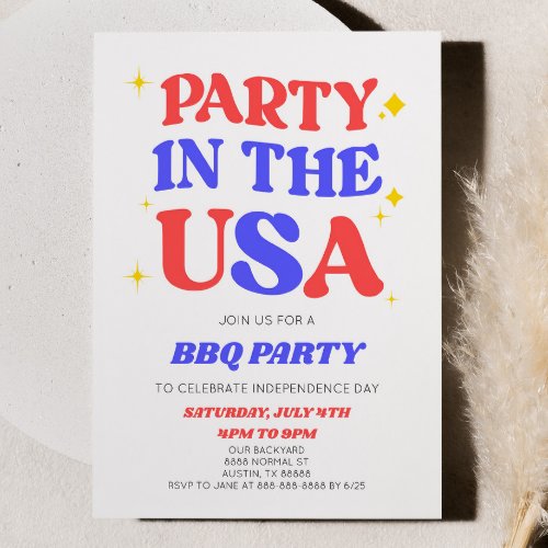 Party In The USA 4th of July Retro BBQ Party Invitation