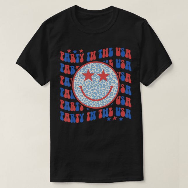 Party In The USA  Happy Face Leopard Pattern Trend T-Shirt (Design Front)