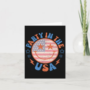 Party In The Usa Happy Face Smile American Flag 4t Card