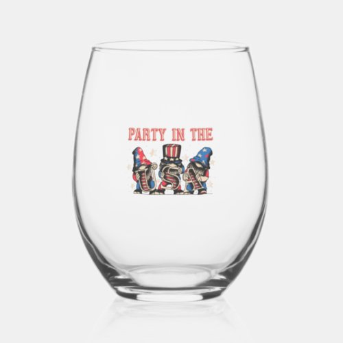 Party In The Usa Hot Dog Love Funny Fourth Of July Stemless Wine Glass