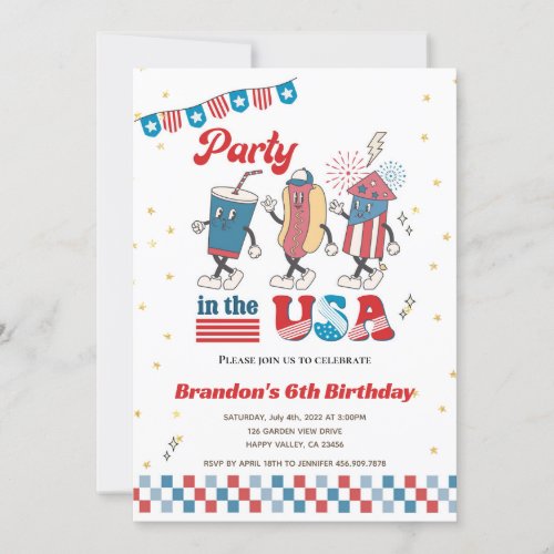 Party in The USA Kid Boy Birthday American Diner Invitation