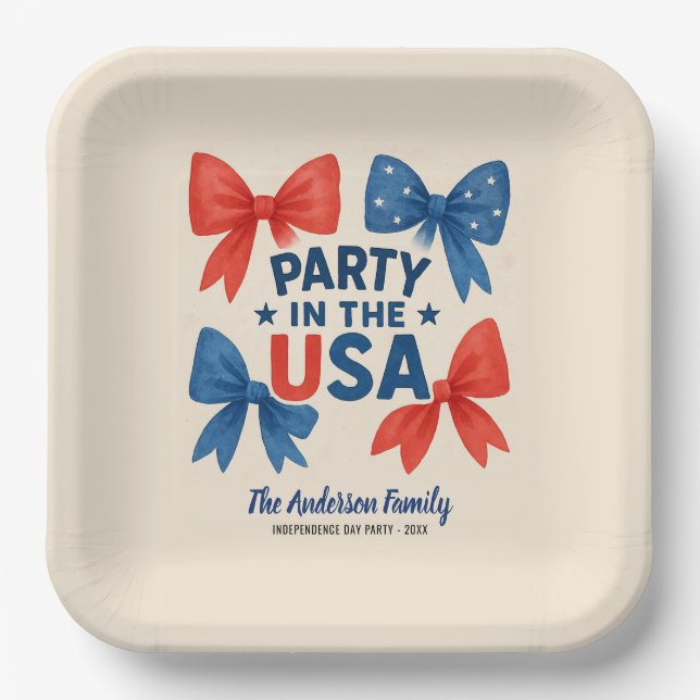 Party in the USA Patriotic 4th of July Custom Paper Plates (Front)