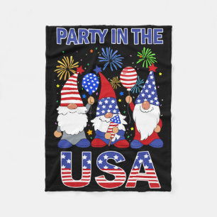 Party In The Usa Patriotic Gnome Flag 4th July Kid Fleece Blanket