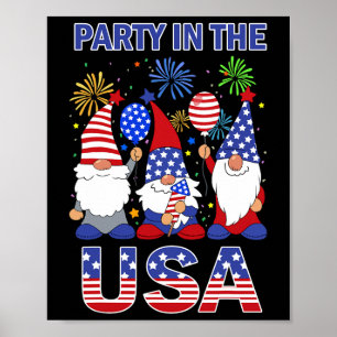 Party In The Usa Patriotic Gnome Flag 4th July Kid Poster