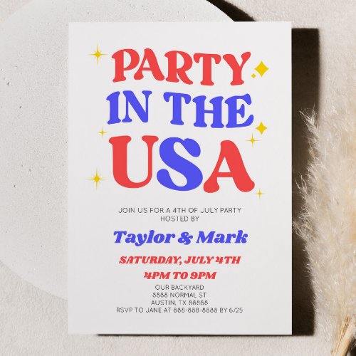 Party In The USA Retro 4th of July Party Invitation