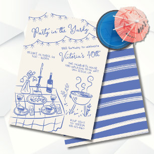 Party in the Yardy Hand Drawn BBQ Party Invitation
