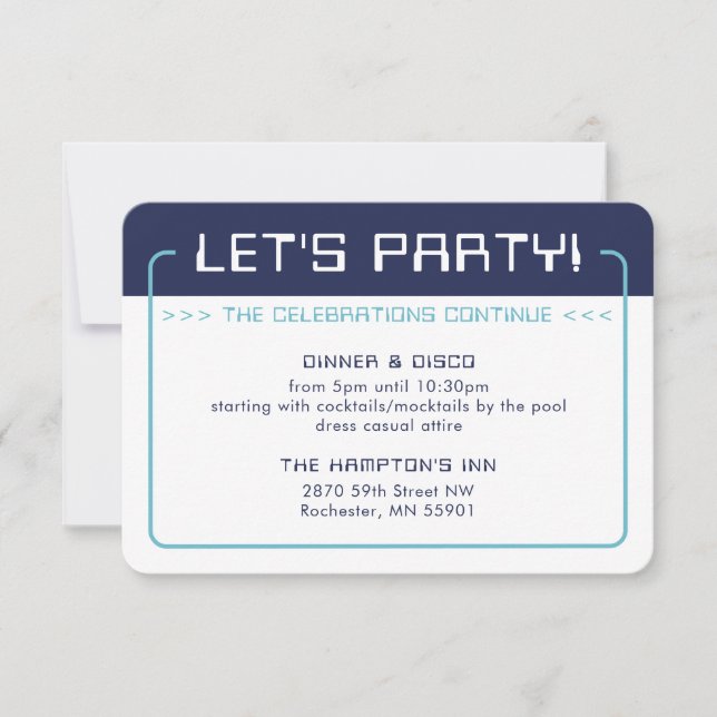 PARTY INFO INSERT modern gaming navy aqua blue Invitation (Front)