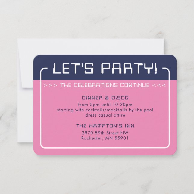 PARTY INFO INSERT modern gaming navy blue pink Invitation (Front)