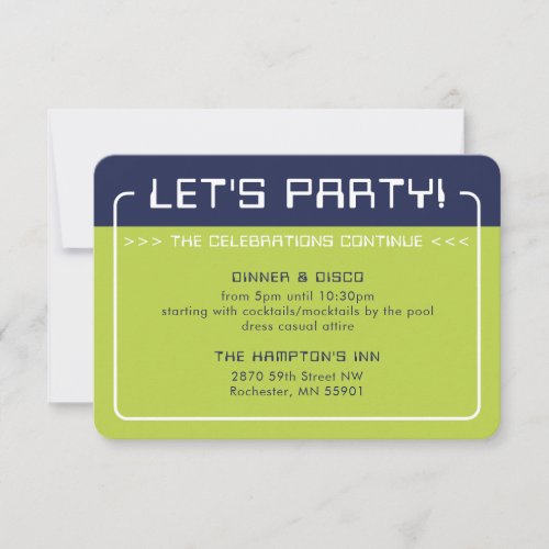 PARTY INFO INSERT modern gaming navy lime green Invitation