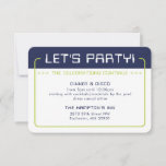 PARTY INFO INSERT modern gaming navy lime green Invitation<br><div class="desc">by kat massard >>> www.simplysweetPAPERIE.com <<< A simple design for your PARTY CARDS - to match your main invitations. Love the design, but would like to see some changes - another color scheme, product, add a photo or adapted for a different occasion - no worries simply contact me, KAT@SIMPLYSWEETPAPERIE.COM I...</div>