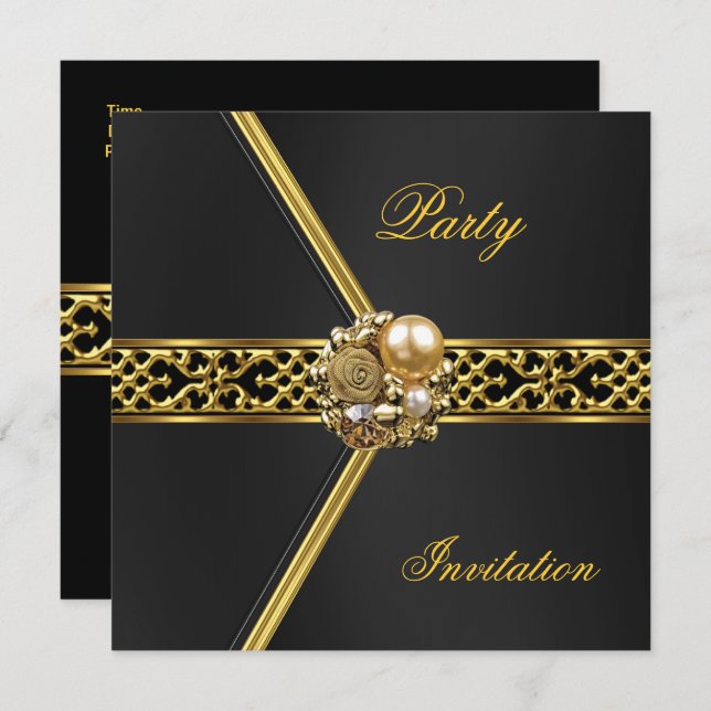 Party Invitation All Occasions Black Velvet Gold (Front/Back)
