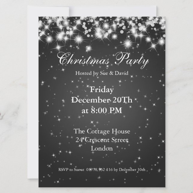 Party Invitation Black Elegant Sparkle Custom (Front)