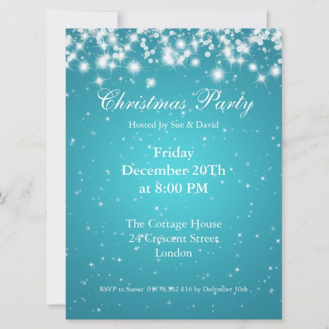 Party Invitation Blue Elegant Sparkle Custom (Front)
