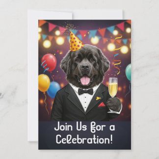 Party Invitation Card with a Newfoundland Dog