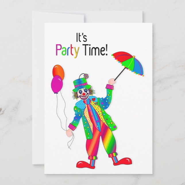 Party Invitation, Clown in Vivid Colors Invitation (Front)