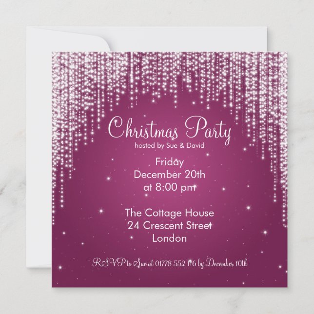 Party Invitation Elegant Falling Sparkle Berry (Front)