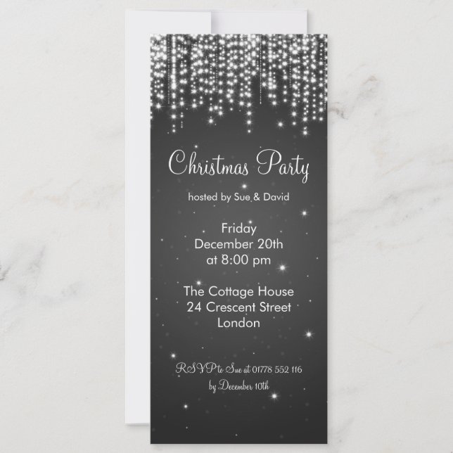 Party Invitation Elegant Falling Sparkle Black (Front)