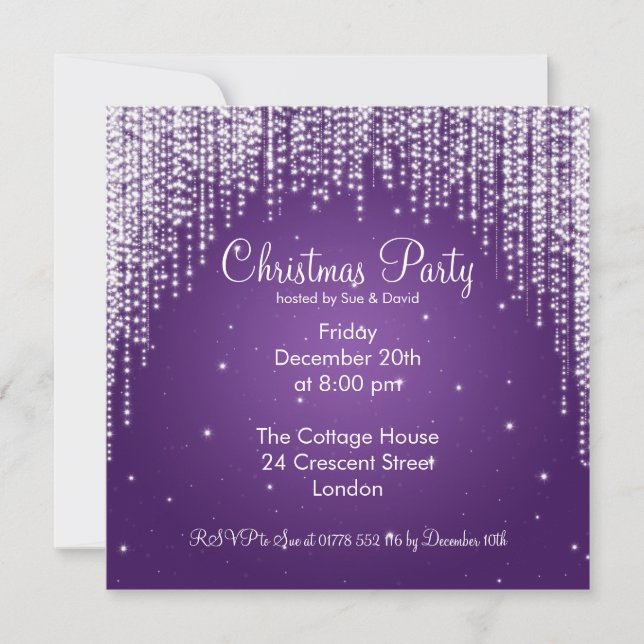 Party Invitation Elegant Falling Sparkle Purple (Front)