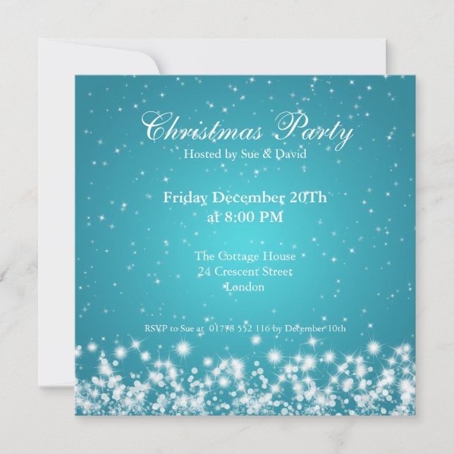 Party Invitation Elegant Sparkle Custom Blue (Front)