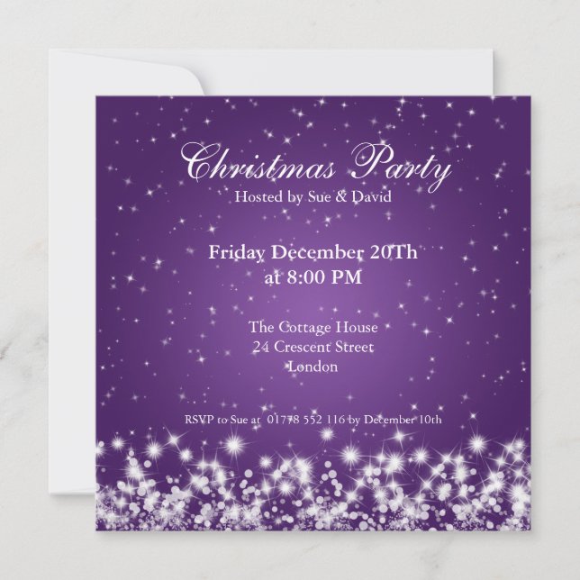 Party Invitation Elegant Sparkle Custom Purple (Front)