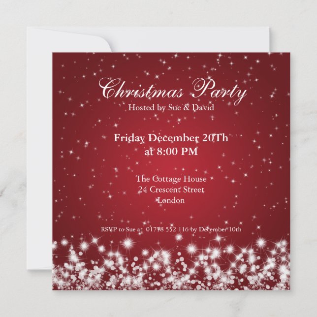 Party Invitation Elegant Sparkle Custom Red (Front)