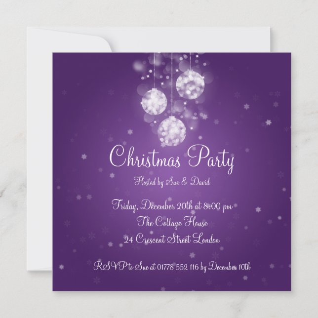 Party Invitation Elegant Sparkling Baubles Purple (Front)