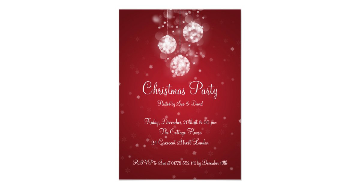 Party Invitation Elegant Sparkling Baubles Red | Zazzle