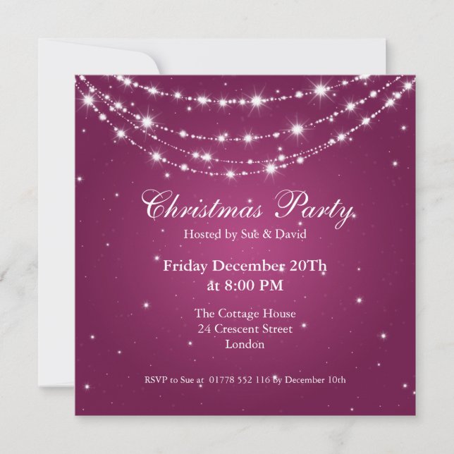 Party Invitation Elegant Sparkling Chain Berry (Front)