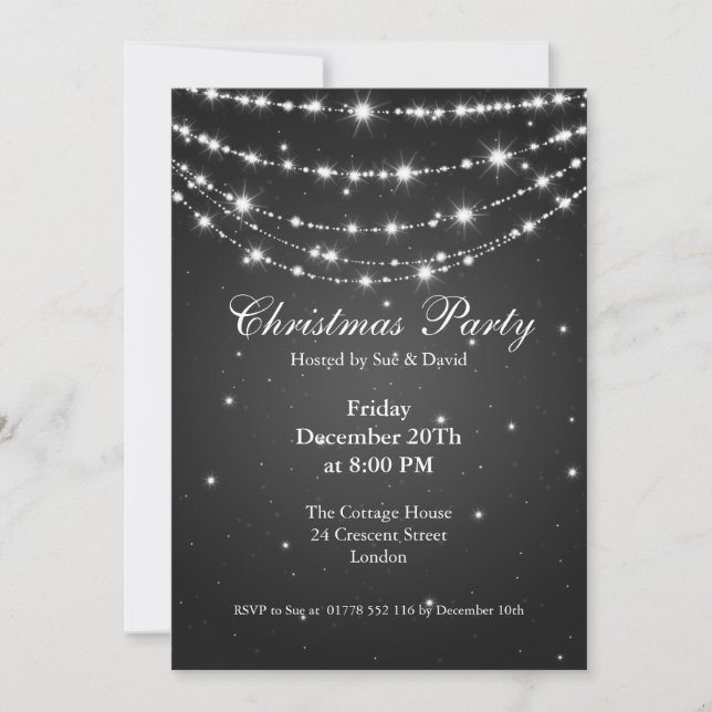 Party Invitation Elegant Sparkling Chain Black (Front)