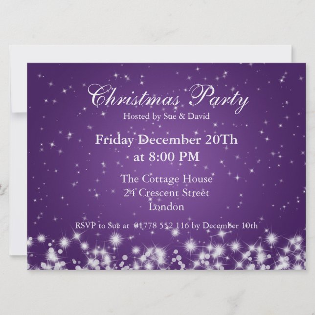 Party Invitation Elegant Winter Sparkle Purple (Front)