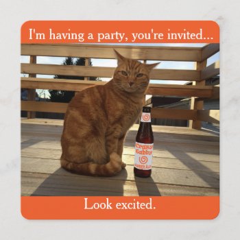 Party Invitation Featuring An Orange Cat by CrazyTabby at Zazzle