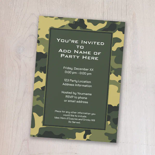 Party Invitation: Green Military Camouflage Invitation | Zazzle