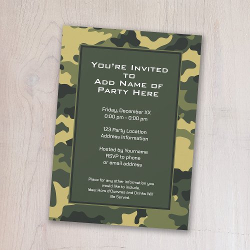 Party Invitation: Green Military Camouflage