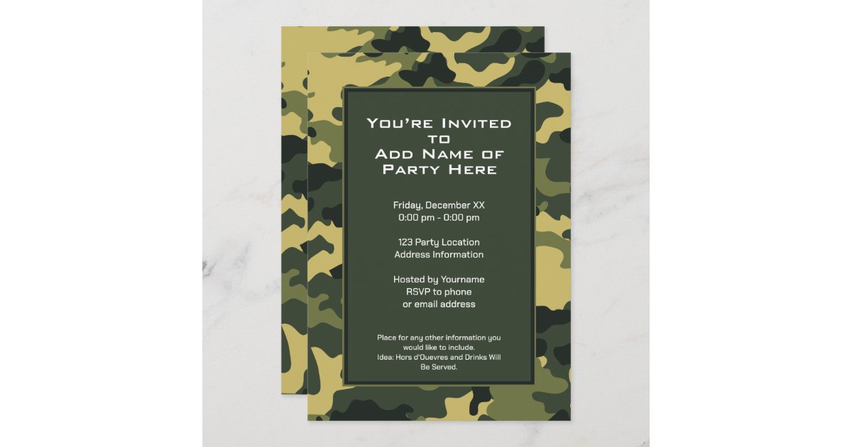 Party Invitation: Green Military Camouflage Invitation | Zazzle