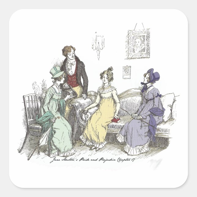 Party Invitation Jane Austen Pride and Prejudice Square Sticker (Front)