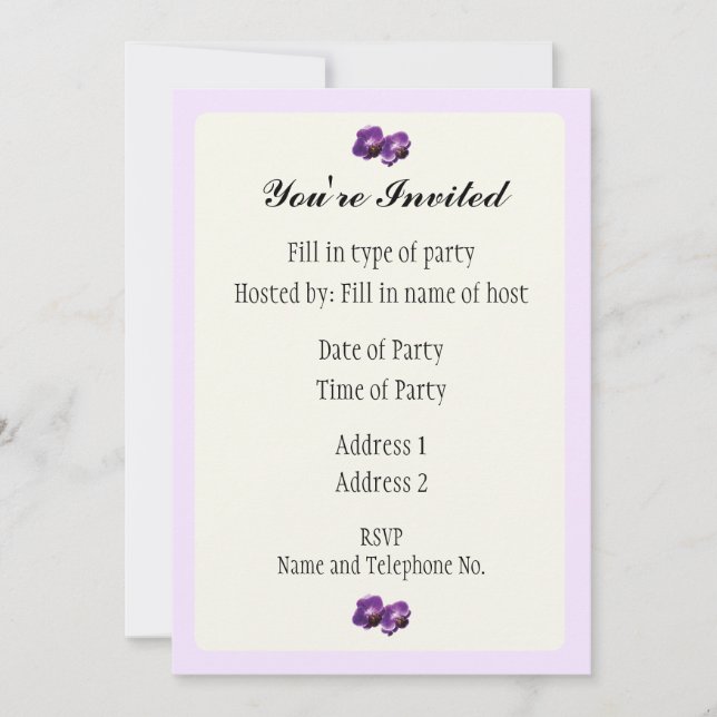 Party Invitation - Orchid Design (Front)