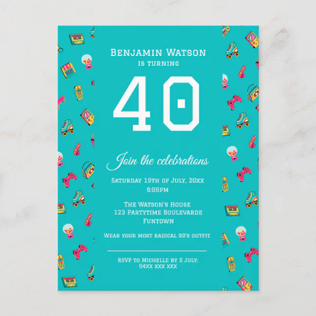 Party Invitation Postcard - Iconic 90's retro fun | Zazzle