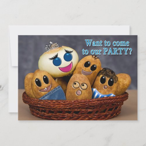 Party INVITATION Potato Characters in Basket Invitation