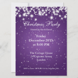 Party Invitation Purple  Elegant Sparkle Custom