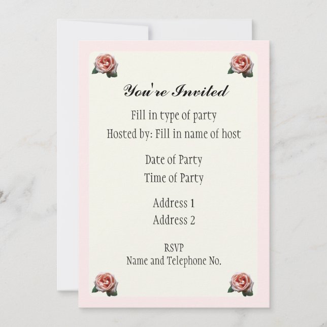 Party Invitation - Rose Design (Front)