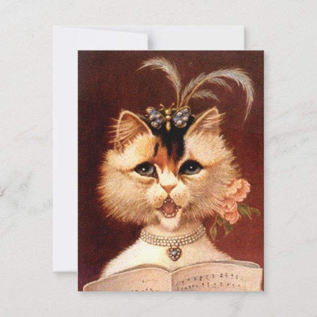 Party Invitation Singing Victorian Parlor Cat (Front)