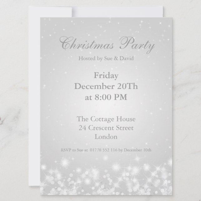 Party Invitation White Elegant Winter Sparkle (Front)