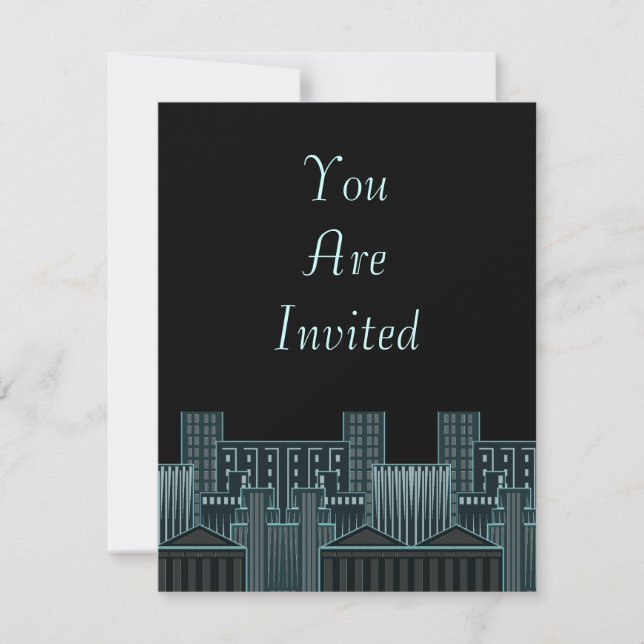 Party Invitations Night in City Cityscape Skyline (Front)