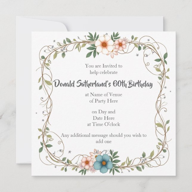 Party Invitations with a Flowery Border. (Back)