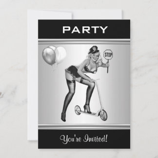 Party Invite Black & White Style Pin-Up Girl 1