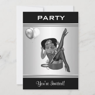 Party Invite Black & White Style Pin-Up Girl 26