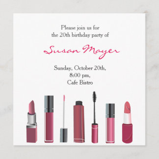 Party Invite Card Lipstick Make up Mascara Red Fun